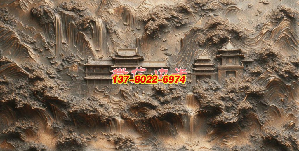 铜铸山水间・古建幽居景观浮雕