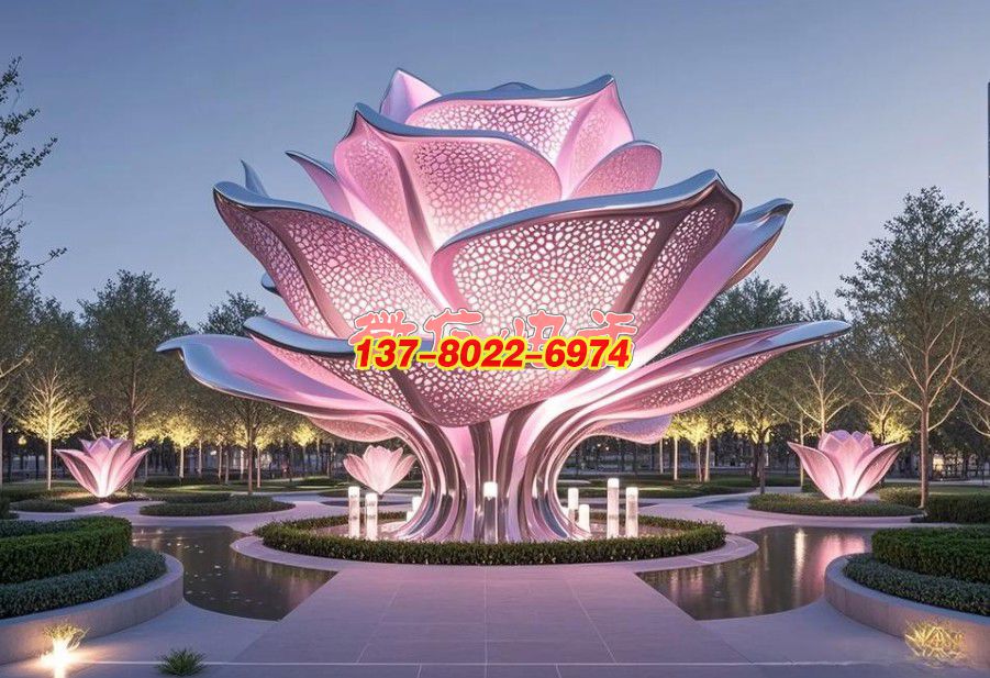 绽光粉蕊：不锈钢花之景观雕塑