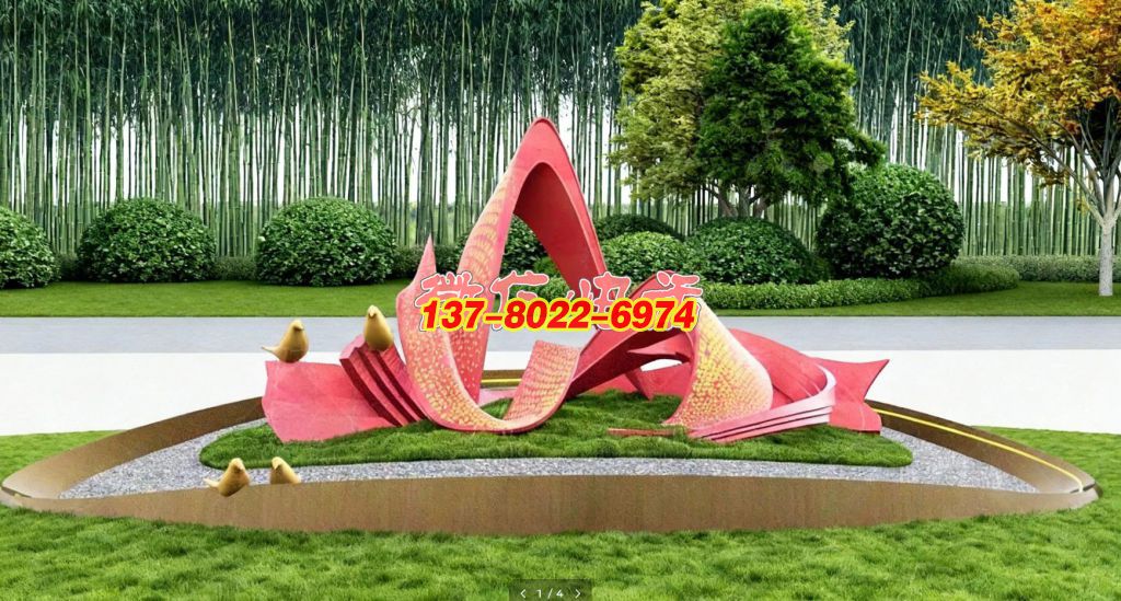 《红绸咏春・雀语新章》—— 不锈钢景观雕塑的诗意叙事与文化共鸣
