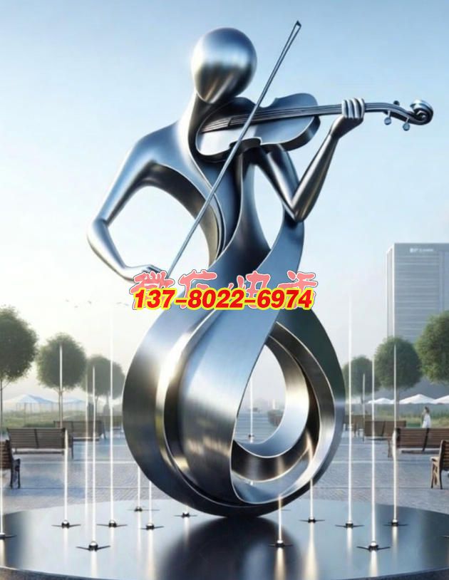 弦韵流转・都市律动——抽象镜面不锈钢雕塑